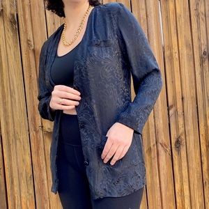 VINTAGE 100% Silk Black Floral Cardigan XS-L